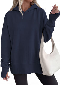 PRETTYGARDEN Womens Oversized Hoodies Side Slit Sweatshirts | Fall Fashion 2026 Trendy Outfits, Thumbholes & Unique Center Seam, Comfort Drop Shoulder Pullover, Chic Tunic for Leggings