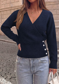 PRETTYGARDEN Women V Neck Wrap Sweater Cropped Tops Fall Winter Fashion 2026, Business Casual Outfits, Stretchy Soft knit, Wide Ribbed Hem with Side Buttons Pullover Sweaters