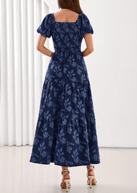 PRETTYGARDEN Women's 2026 Summer Boho Maxi Dresses Floral Short Sleeve Square Neck Smocked Flowy Long Dress Vacation Outfits PRETTYGARDEN