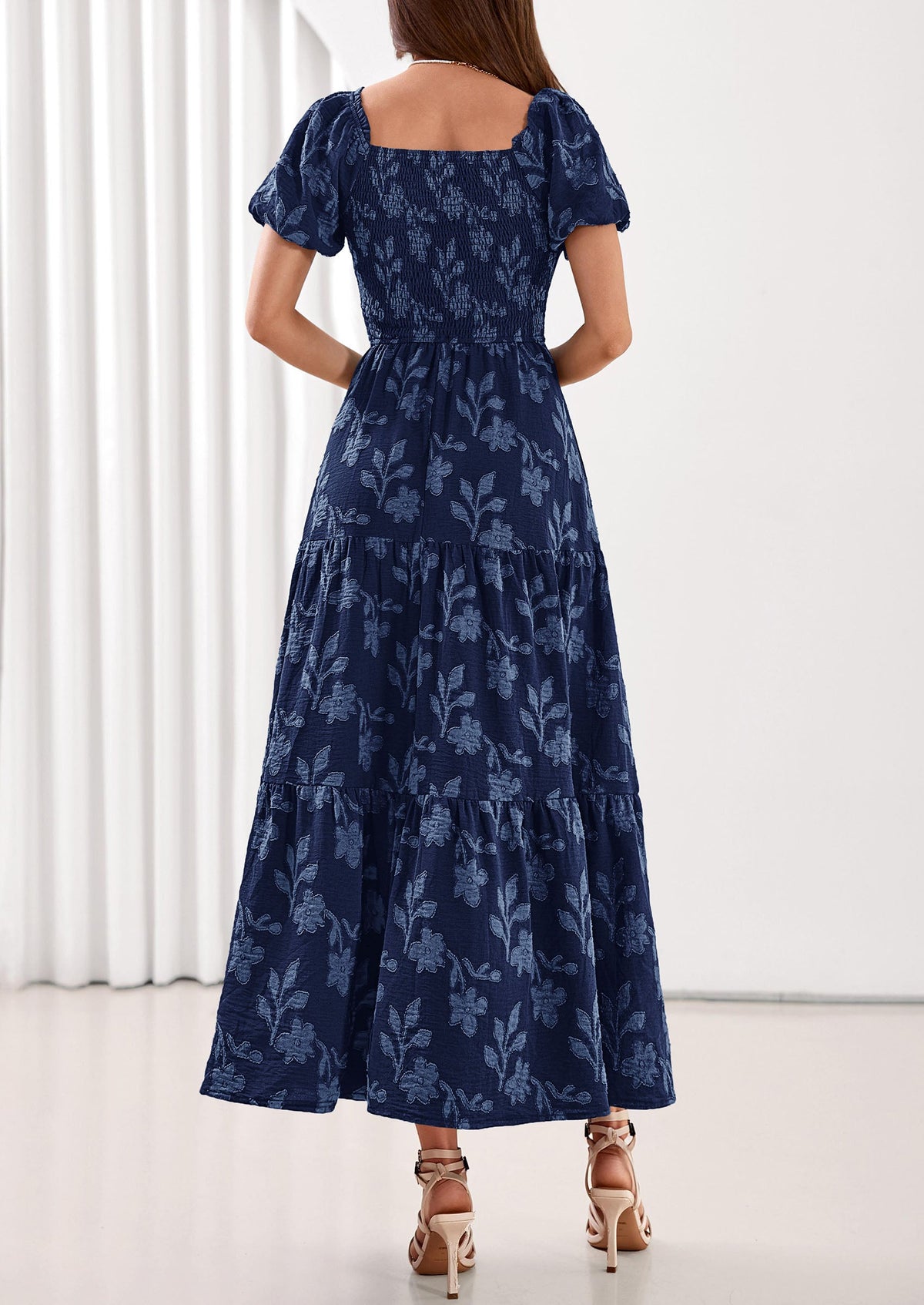 PRETTYGARDEN Women's 2026 Summer Boho Maxi Dresses Floral Short Sleeve Square Neck Smocked Flowy Long Dress Vacation Outfits PRETTYGARDEN