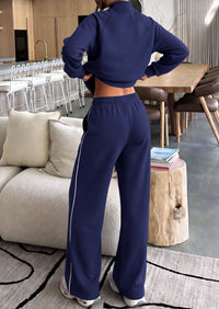 PRETTYGARDEN Women's 2 Piece Sweat Set Casual Fall Outfits | Zip Up Sweatshirt,Wide Leg Pants Sweatsuits,Side Stripes,Matching Lounge Sets,Athletic Wear for Airport,Jogging,Travel,Daily