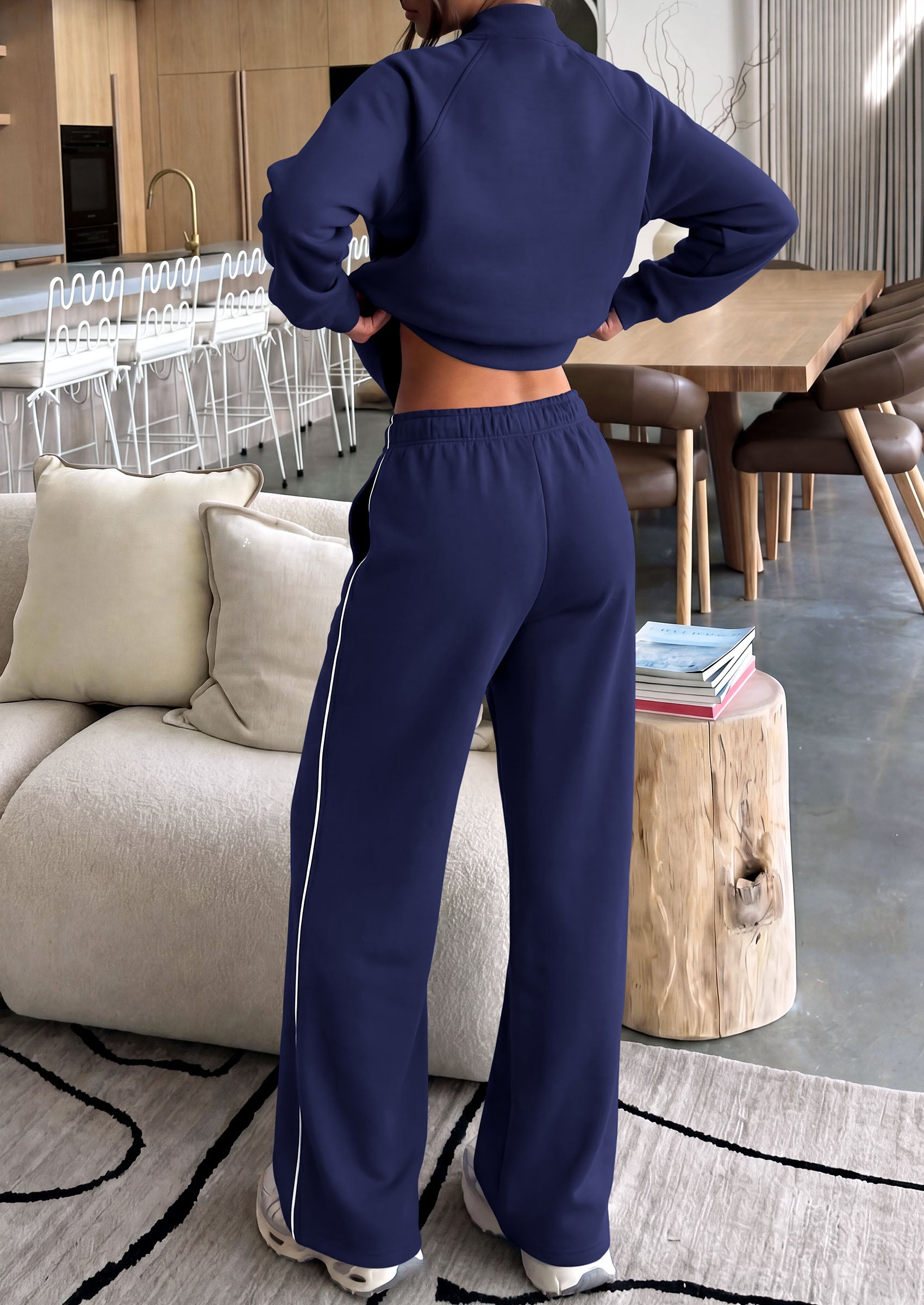 PRETTYGARDEN Women's 2 Piece Sweat Set Casual Fall Outfits | Zip Up Sweatshirt,Wide Leg Pants Sweatsuits,Side Stripes,Matching Lounge Sets,Athletic Wear for Airport,Jogging,Travel,Daily