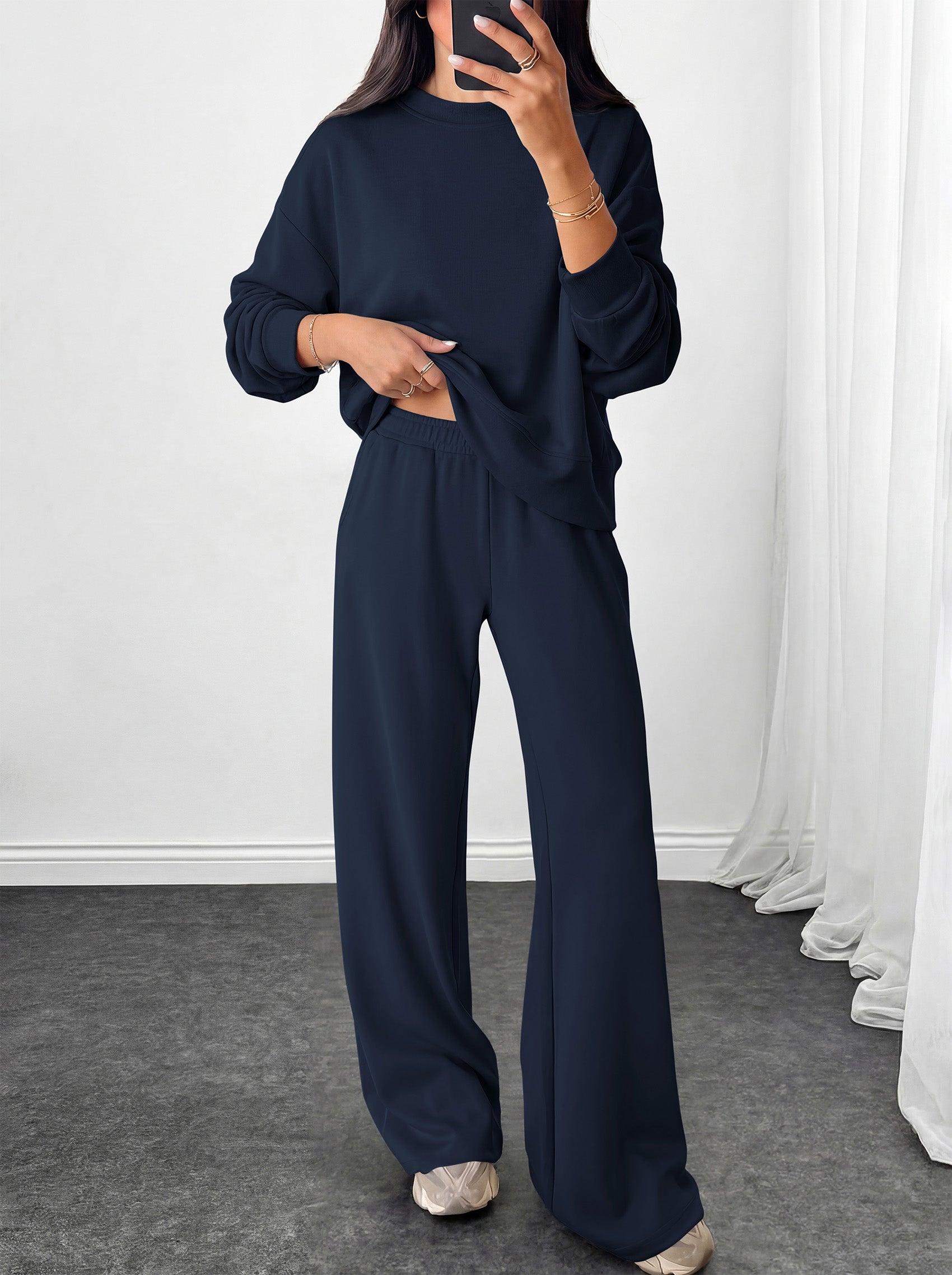 PRETTYGARDEN Womens 2 Piece Outfits Fall Sweatsuits Matching Lounge Sets  | Crewneck Long Sleeve Sweatshirt, Wide Leg Pants Sets with Pockets & Drawstring, Casual Tracksuit, Travel Airport Outfits 2026