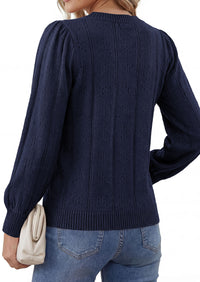 PRETTYGARDEN Women Fall Fashion Hollow Out Holiday Sweaters | Stretchy Cozy Knit, Puff Long Sleeve Pullover Tops, Crewneck Loose Fit, Dressy Casual Blouse, Trendy Winter Going Out Outfits