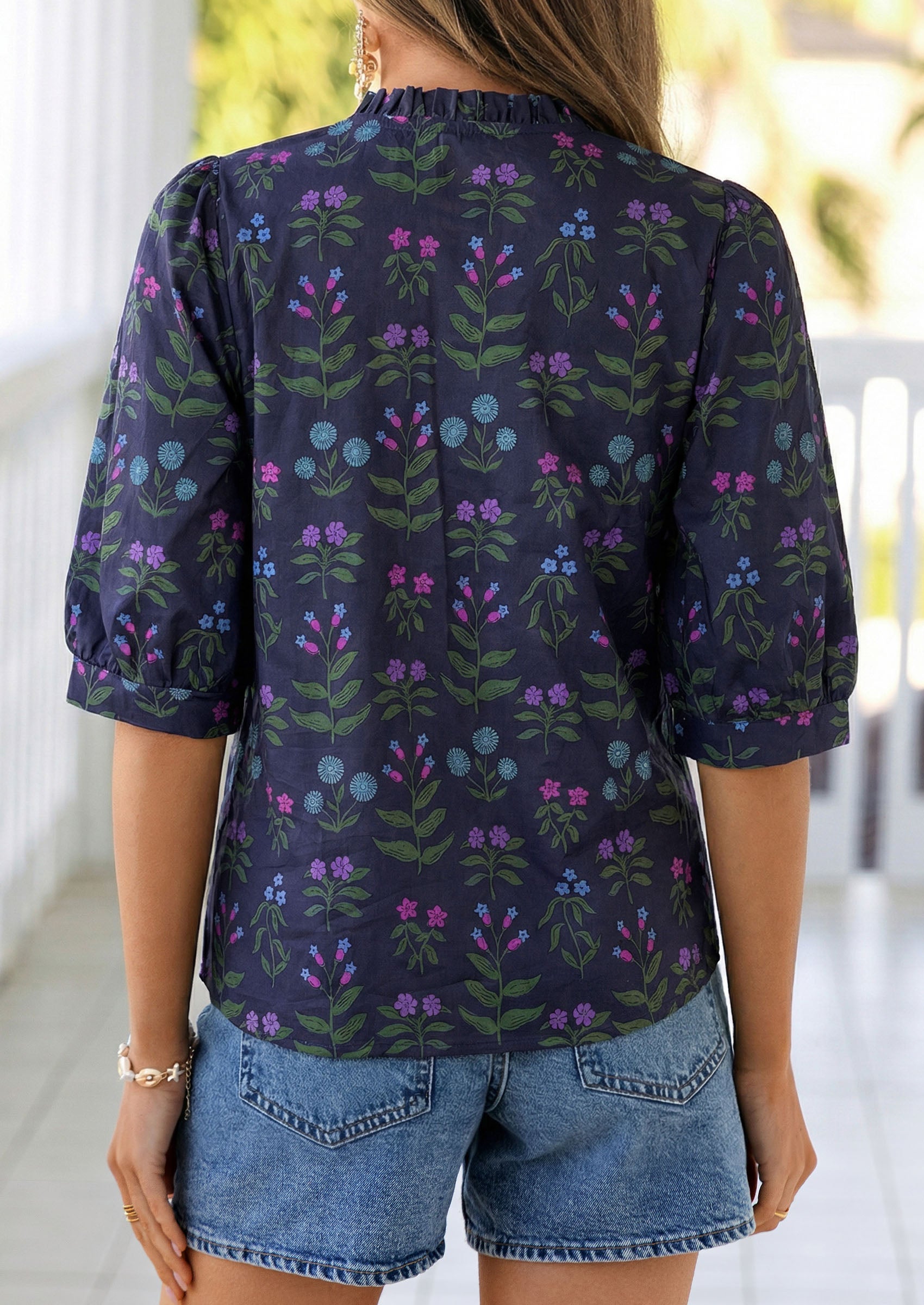 PRETTYGARDEN Women's Summer Floral Blouses Dressy Casual Half Sleeve V Neck Going Out Boho Tops Spring Fashion Clothing