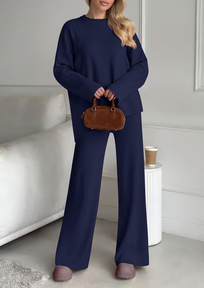 PRETTYGARDEN Womens Fall 2 Piece Asymmetric Cozy Sweater Travel Lounge Sets  Crewneck Drop Shoulder, Soft Casual Knit Matching Set, Vacation Airport Holiday Outfits, Winter Clothing