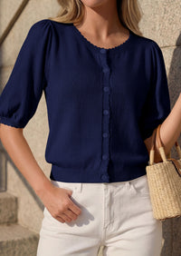 PRETTYGARDEN Puff Short Sleeve Cardigans for Women Lightweight 2026 Summer Shirts Button Up Knit Sweater Tops Spring Clothes PRETTYGARDEN