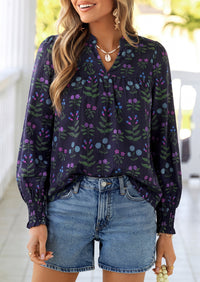 PRETTYGARDEN Women's Boho Floral Blouses Dressy Casual | Trendy Printed, Long Sleeve V Neck Tops, Bohemian Polka Dot Striped Shirt, Going Out Vacation Outfits, Fall Fashion Clothing