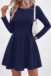 PRETTYGARDEN Women Basic Long Sleeve Crewneck Mini Dress