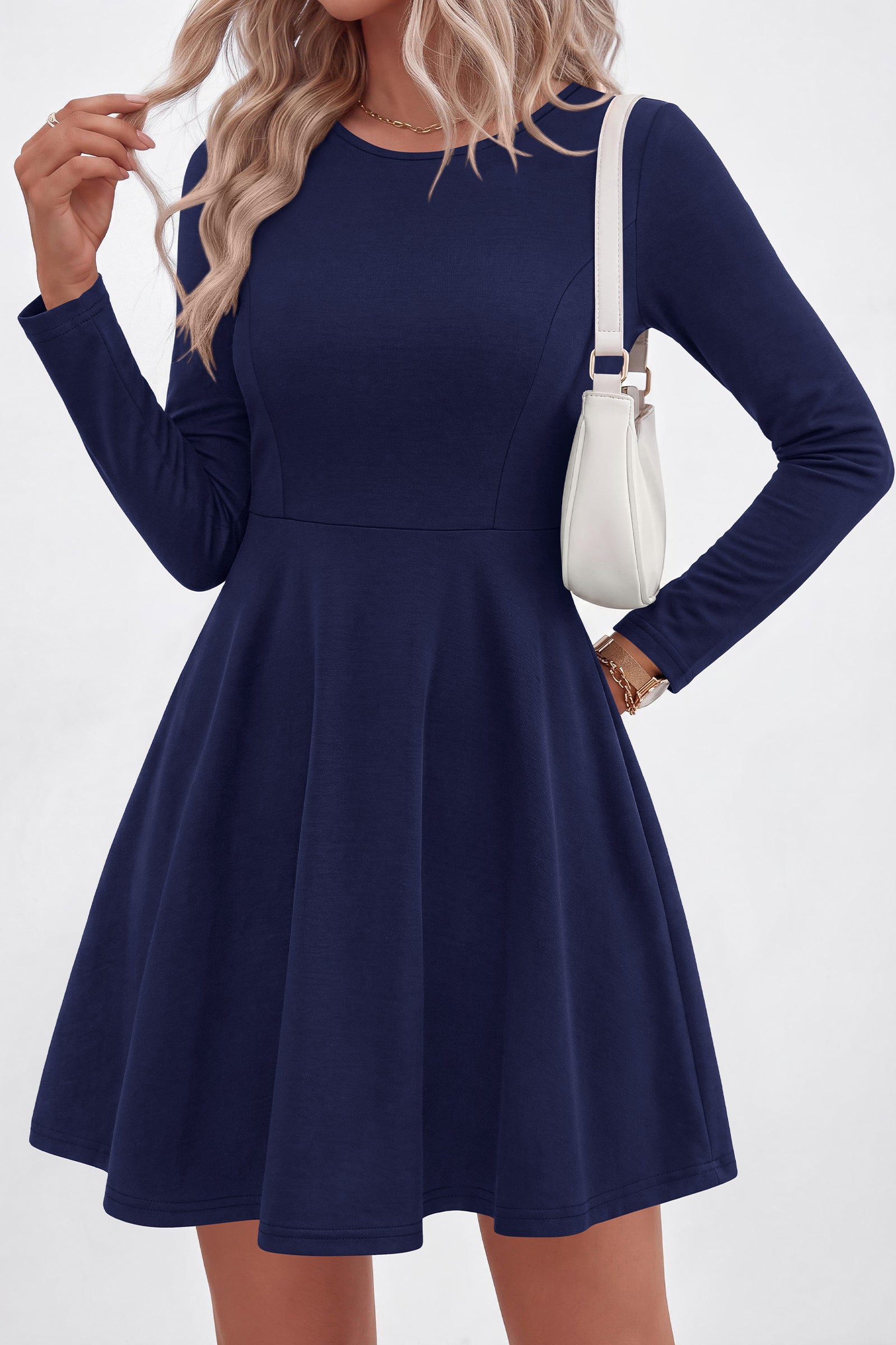 PRETTYGARDEN Women Basic Long Sleeve Crewneck Mini Dress