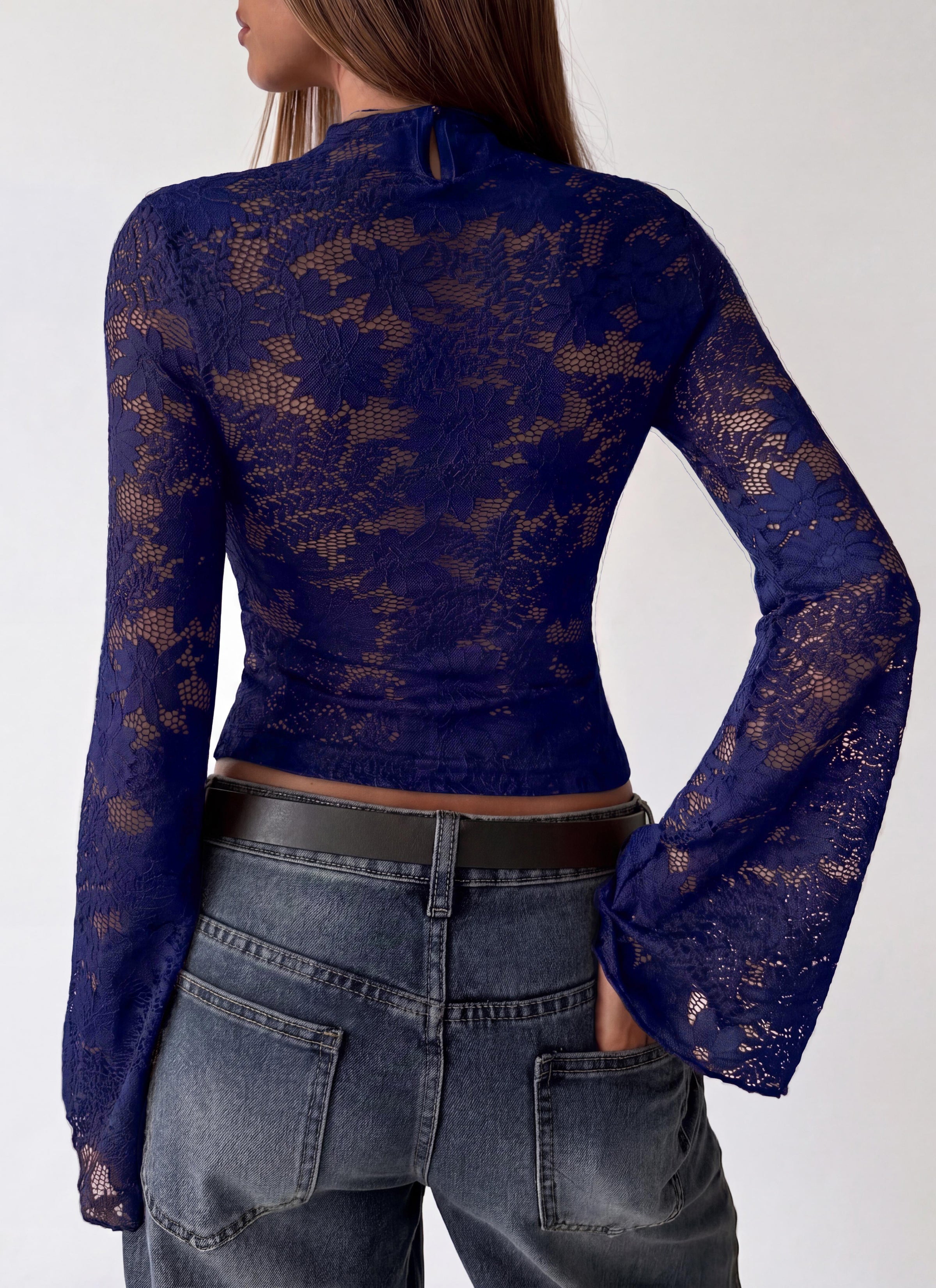 PRETTYGARDEN Womens Tops Fall Sexy Bell Long Sleeve Shirts Cut Out Fitted Y2k Lace Tshirt Ruched Going Out Crop Top 2026