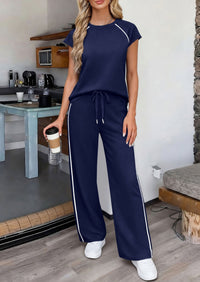 PRETTYGARDEN Women's 2 Piece Lounge Sets 2026 Summer Cap Sleeve Tops Wide Leg Pants Travel Outfits Matching Fashion Clothing PRETTYGARDEN