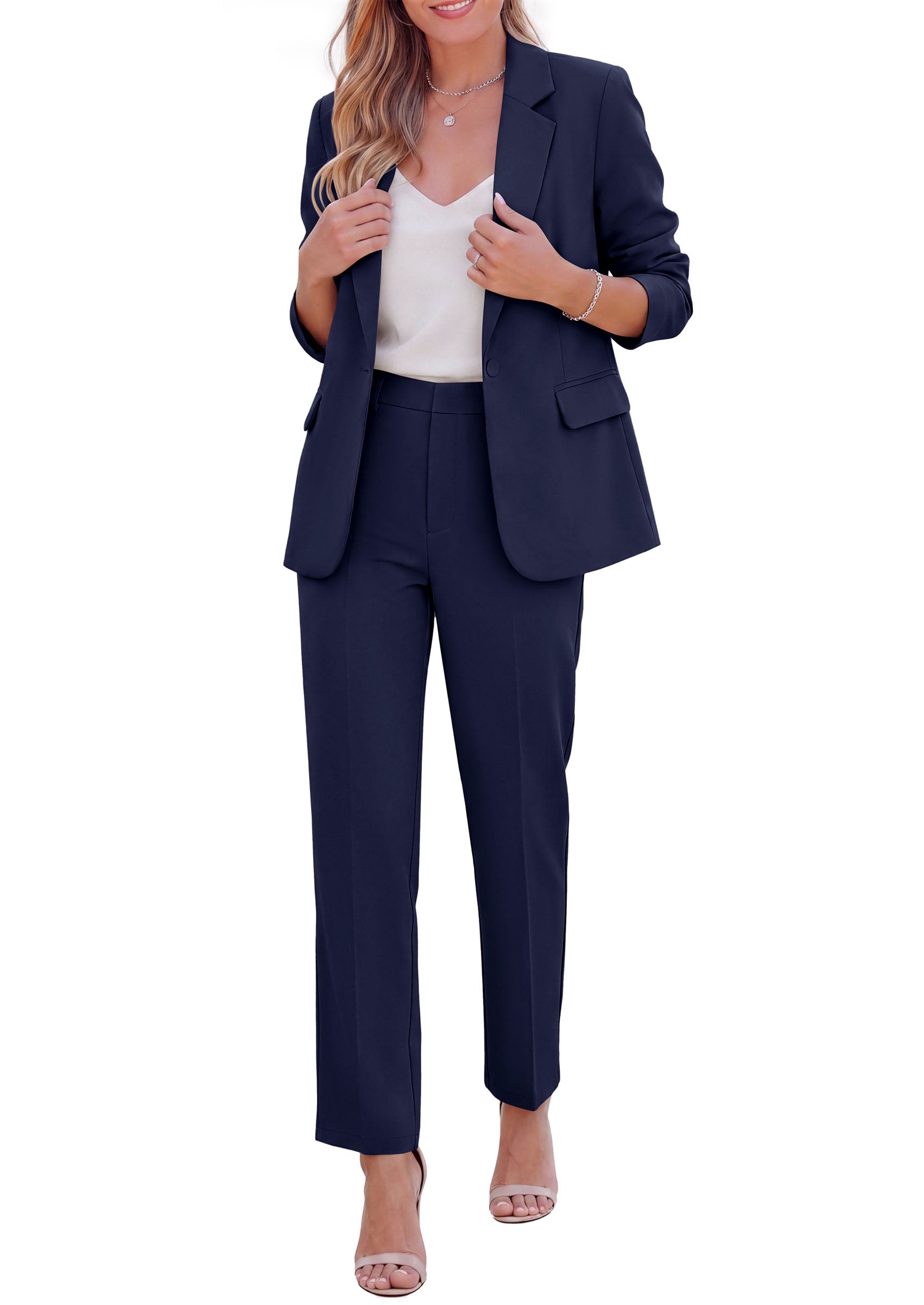 PRETTYGARDEN Two Piece Sets for Women Dressy Pant Suits | Lapel Blazer,Straight Leg Dress Pants,Professional Interview Suit Set,Business Casual Outfits,Office Work Clothes,Fall Winter