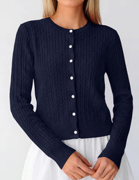 PRETTYGARDEN Women Lightweight Button Up Cardigan Sweaters | Soft Stretchy, Cozy Cable Knit, Long Sleeve Crew Neck, Trendy Cardigans, Cute Casual Outfits, Early Fall Fashion Clothing