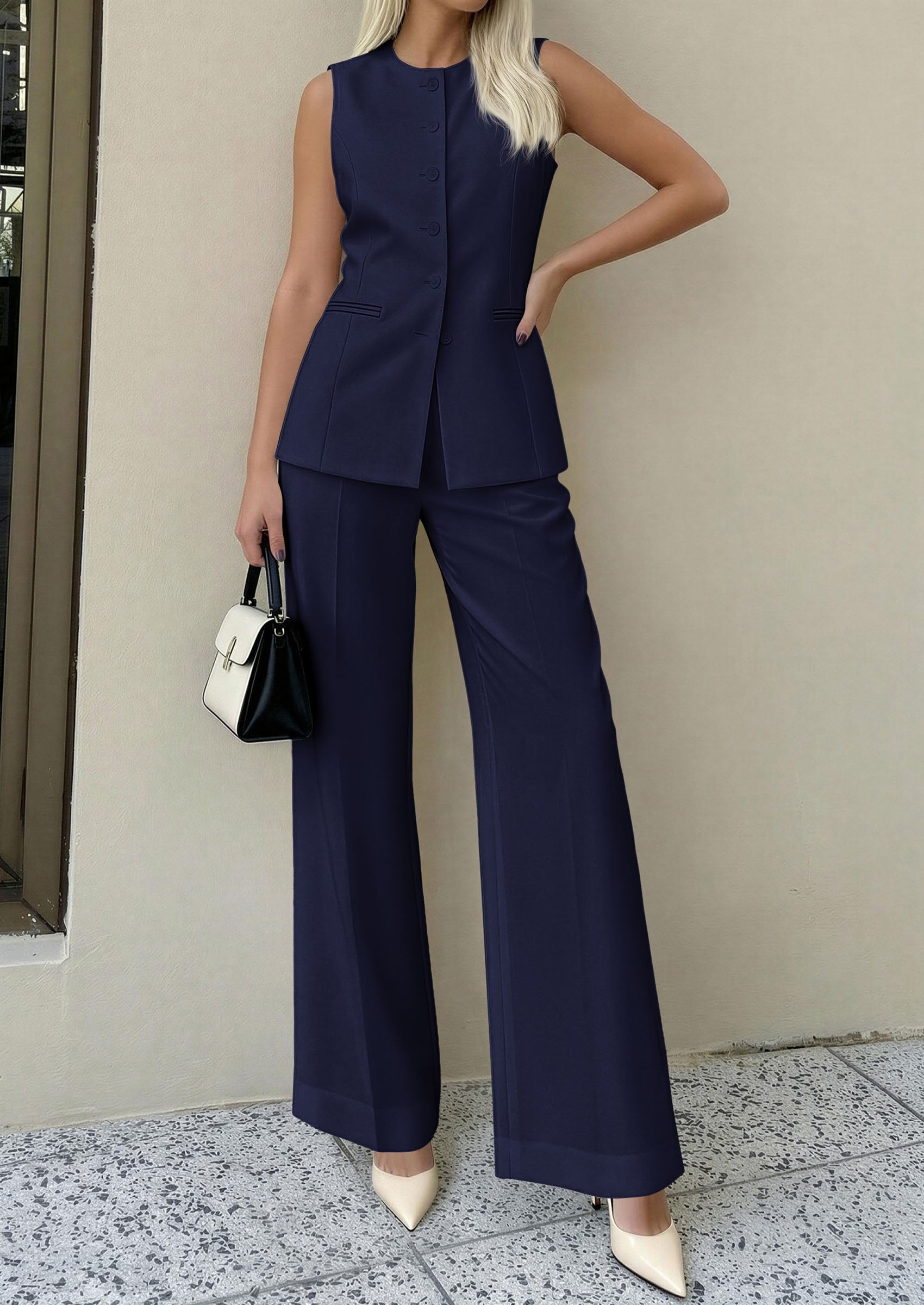 PRETTYGARDEN Women's 2 Piece Sets Summer 2026 Work Clothes Sleeveless Blazer Vest Pants Suits Spring Business Casual Outfits PRETTYGARDEN