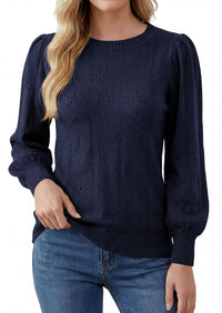 PRETTYGARDEN Women Fall Fashion Hollow Out Holiday Sweaters | Stretchy Cozy Knit, Puff Long Sleeve Pullover Tops, Crewneck Loose Fit, Dressy Casual Blouse, Trendy Winter Going Out Outfits