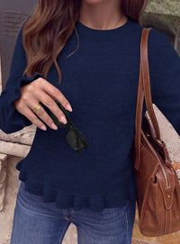 PRETTYGARDEN Women's Ruffle Sweaters Fall Fashion Cozy Knit Pullover  Soft Warm Chunky, Crewneck Long Sleeve, Cute Peplum Tops, Dressy Casual Blouses, Going Out Holiday, Trendy Winter Outfits