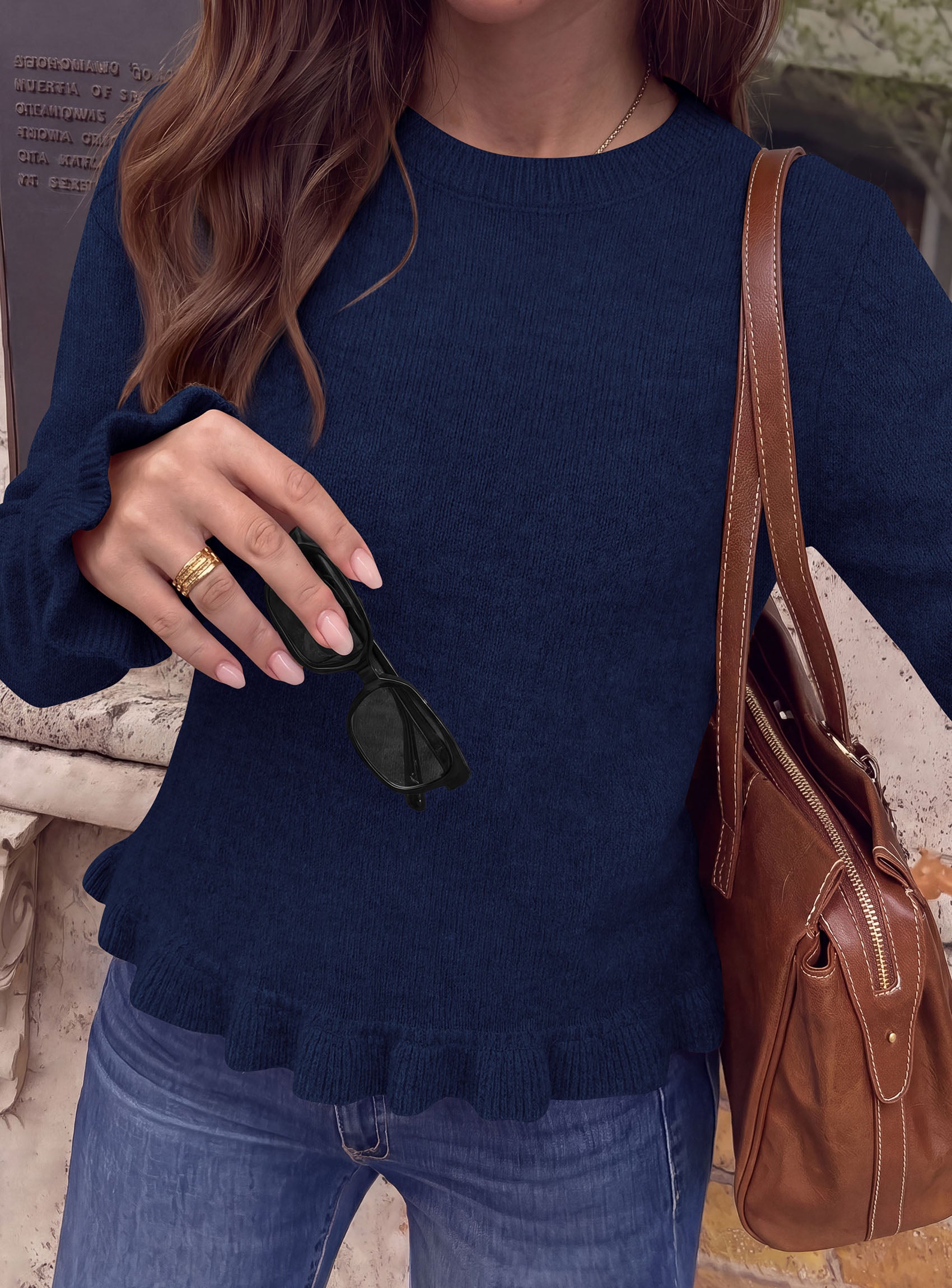 PRETTYGARDEN Women's Ruffle Sweaters Fall Fashion Cozy Knit Pullover  Soft Warm Chunky, Crewneck Long Sleeve, Cute Peplum Tops, Dressy Casual Blouses, Going Out Holiday, Trendy Winter Outfits