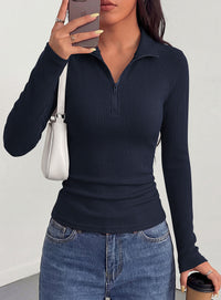PRETTYGARDEN Women's Fall Quarter Zip Long Sleeve Shirts | Soft Stretchy Ribbed Knit, Collared Zipper Slim Fitted, Raglan Sleeves Pullover, Dressy Casual Tops, Trendy Going Out Outfits