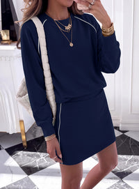 PRETTYGARDEN Women's Two Piece Outfits Matching Skirt Sets | Color Block Long Sleeve Top Sweatshirt, Mini Short Skirts, Elastic Waist Skorts Pocket, 2pc Workout Set, Fall Fashion Clothes