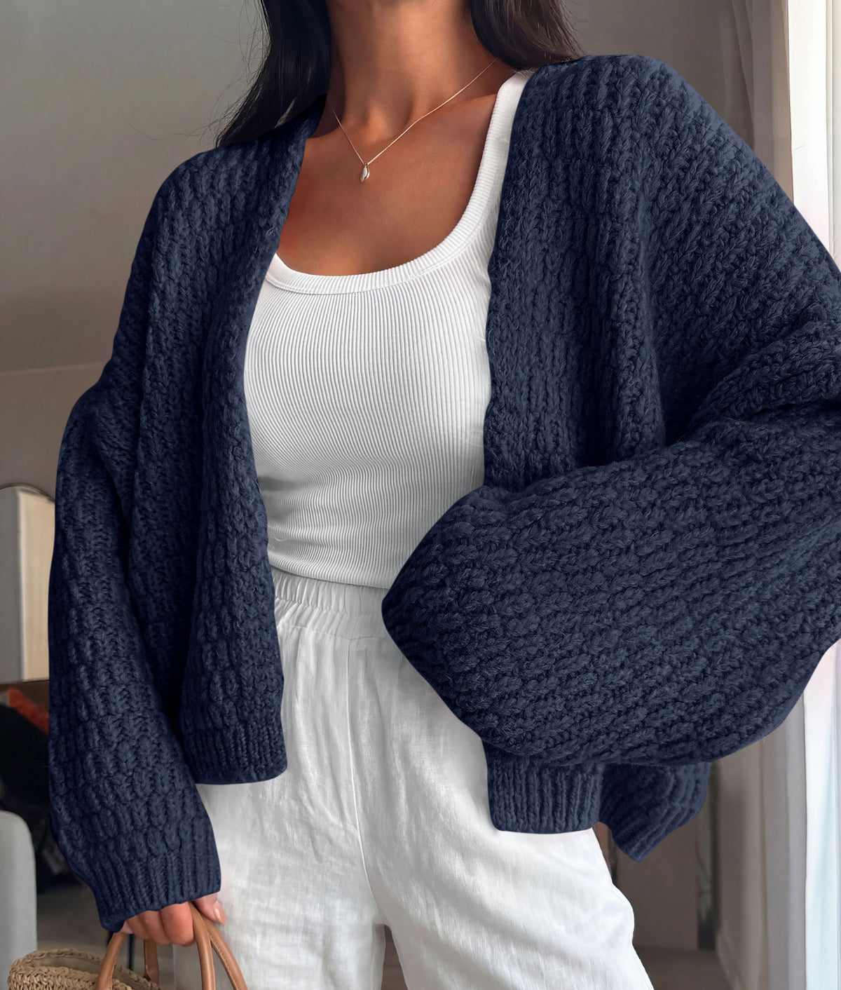 PRETTYGARDEN Women's Fall Cardigan Open Front Chunky Sweaters | Cozy Stretchy Knitwear, Long Sleeve Drop Shoulder, Loose Fit Crochet Jacket, Trendy Holiday Outfits, Warm Winter Clothing