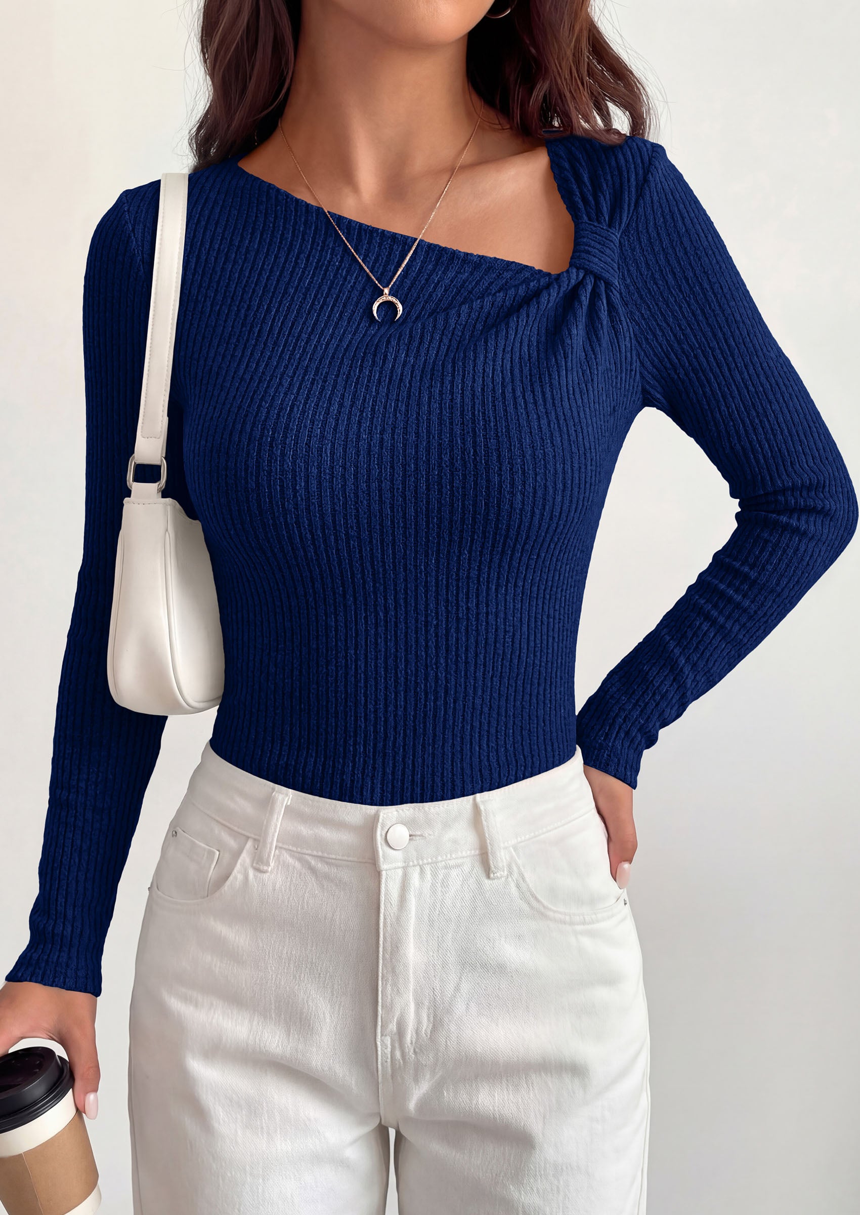 PRETTYGARDEN Womens 2026 Early Fall Fashion Long Sleeve T Shirts Asymmetrical Ribbed Fitted Trendy Going Out Tops Y2K Outfits