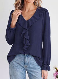 PRETTYGARDEN Women Early Fall Fashion Dressy Casual Blouses  | Comfy Lightweight,Lantern Long Sleeve Shirts,Cute Ruffle V Neck,Going Out Tops,Business Work Outfits,Trendy Daily Clothes