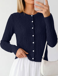 PRETTYGARDEN Women Lightweight Button Up Cardigan Sweaters | Soft Stretchy, Cozy Cable Knit, Long Sleeve Crew Neck, Trendy Cardigans, Cute Casual Outfits, Early Fall Fashion Clothing