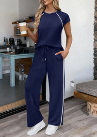 PRETTYGARDEN Women's 2 Piece Lounge Sets 2026 Summer Cap Sleeve Tops Wide Leg Pants Travel Outfits Matching Fashion Clothing PRETTYGARDEN