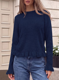 PRETTYGARDEN Women's Ruffle Sweaters Fall Fashion Cozy Knit Pullover  Soft Warm Chunky, Crewneck Long Sleeve, Cute Peplum Tops, Dressy Casual Blouses, Going Out Holiday, Trendy Winter Outfits