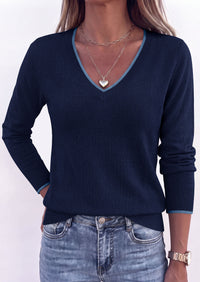 PRETTYGARDEN Women's V Neck Sweater Long Sleeve Knit Tops | Contrast Trim, Cozy Lightweight Pullover, Loose Basic Soft, Business Casual, Holiday Vacation Outfits, Fall Winter Clothes