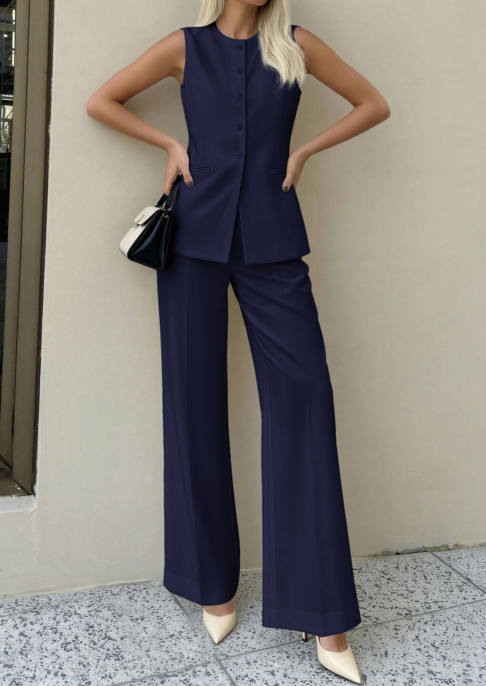 PRETTYGARDEN Women's 2 Piece Sets Summer 2026 Work Clothes Sleeveless Blazer Vest Pants Suits Spring Business Casual Outfits PRETTYGARDEN