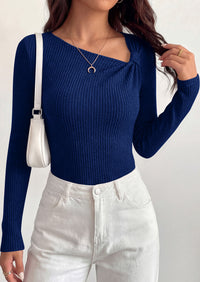 PRETTYGARDEN Womens 2026 Early Fall Fashion Long Sleeve T Shirts Asymmetrical Ribbed Fitted Trendy Going Out Tops Y2K Outfits