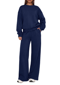 PRETTYGARDEN 2 Piece Lounge Sets for Women Casual Sweatsuits | Soft Stretchy,Drop Shoulder Crew Neck Sweatshirt & Wide Leg Pants,Workout Airport Matching Set Tracksuit,Fall Winter Outfits