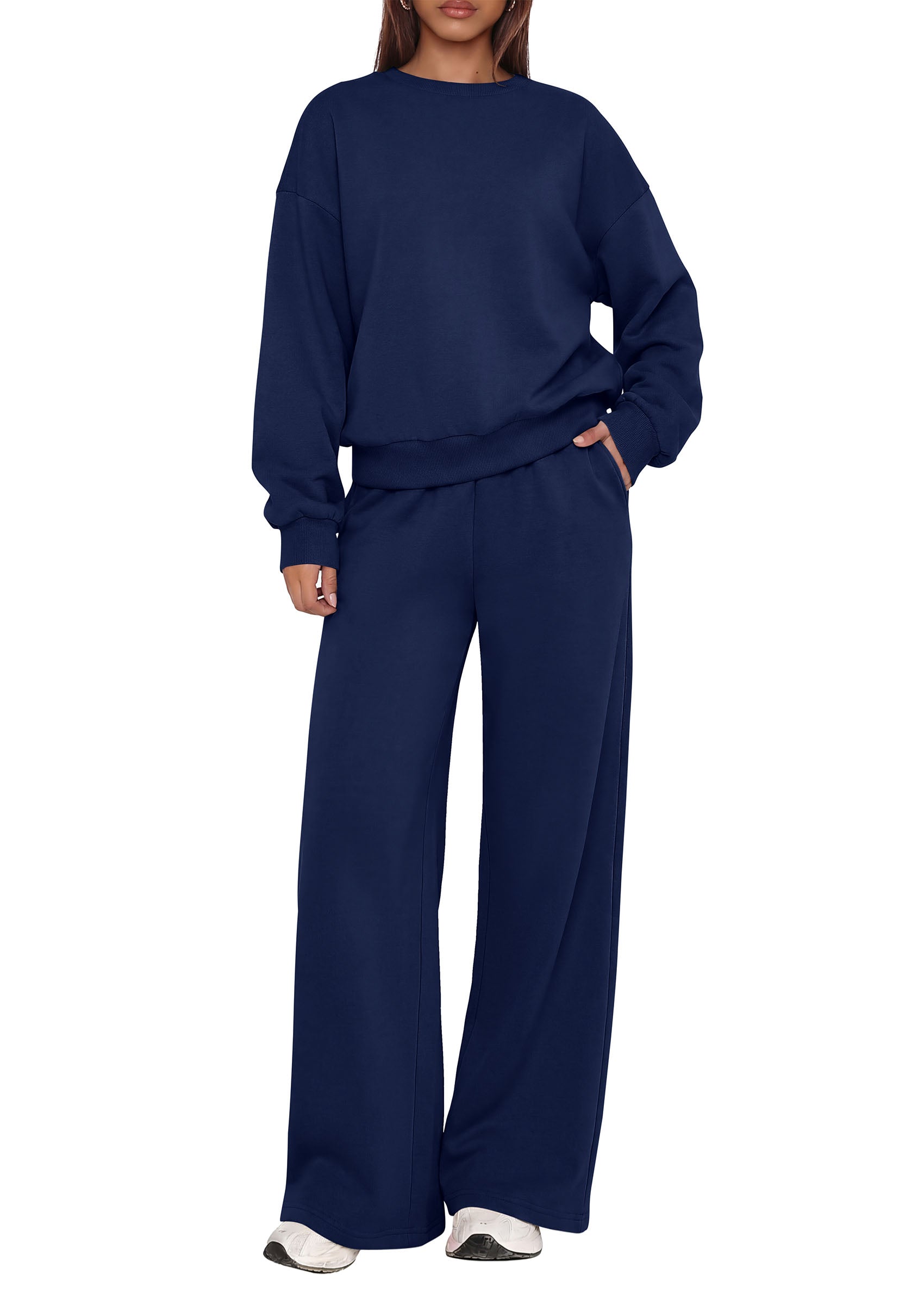 PRETTYGARDEN 2 Piece Lounge Sets for Women Casual Sweatsuits | Soft Stretchy,Drop Shoulder Crew Neck Sweatshirt & Wide Leg Pants,Workout Airport Matching Set Tracksuit,Fall Winter Outfits