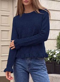 PRETTYGARDEN Women's Ruffle Sweaters Fall Fashion Cozy Knit Pullover  Soft Warm Chunky, Crewneck Long Sleeve, Cute Peplum Tops, Dressy Casual Blouses, Going Out Holiday, Trendy Winter Outfits