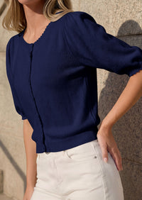 PRETTYGARDEN Puff Short Sleeve Cardigans for Women Lightweight 2026 Summer Shirts Button Up Knit Sweater Tops Spring Clothes PRETTYGARDEN