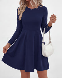 PRETTYGARDEN Women Basic Long Sleeve Crewneck Mini Dress