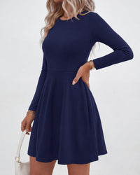 PRETTYGARDEN Women Basic Long Sleeve Crewneck Mini Dress