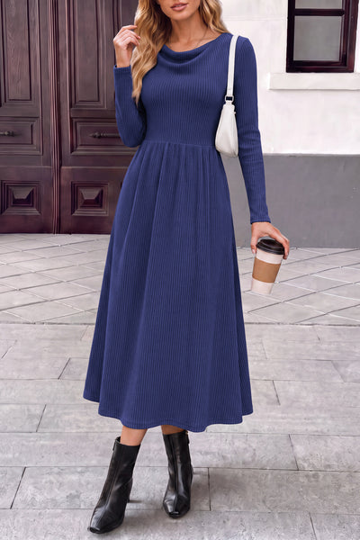 PRETTYGARDEN Women Casual Cowl Neck Long Sleeve Midi Dress