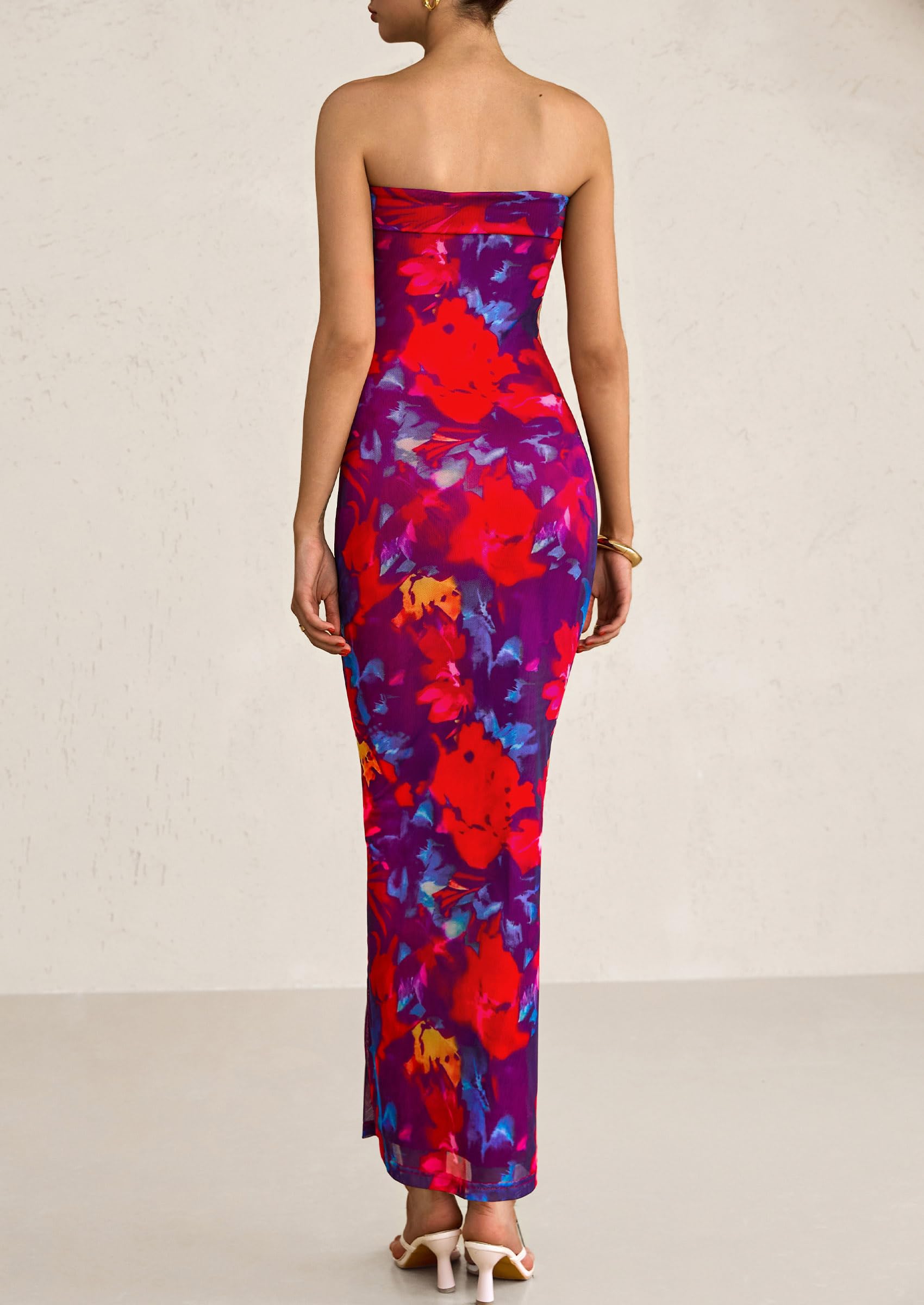 PRETTYGARDEN Womens Printed Tube Maxi Dress Strapless Bodycon Sleeveless Night Out Long Dresses