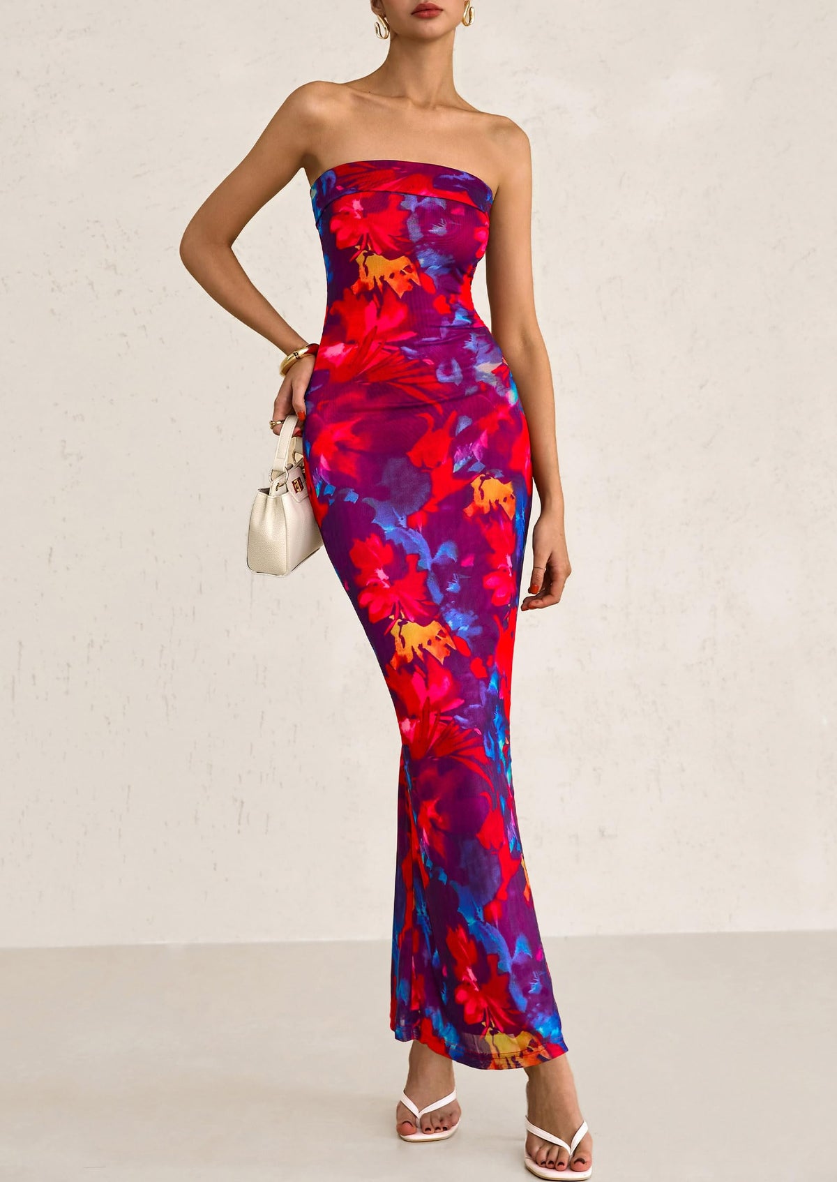 Womens Summer Printed Tube Maxi Dress Strapless Bodycon Sleeveless Night Out Long Dresses