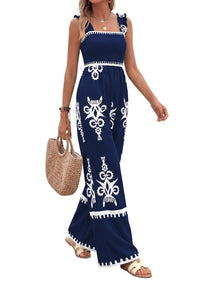 PRETTYGARDEN Womens Jumpsuit Casual One Piece Boho Summer Outfits Shirred Strap Wide Leg Long Pants Rompers With Pockets
