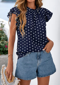 PRETTYGARDEN Women's Ruffle Short Sleeve Summer Tops Trendy Floral Trim Neck Casual Dressy Chiffon Boho Blouses Shirts PRETTYGARDEN