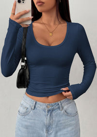 PRETTYGARDEN Womens Long Sleeve Tops Casual Scoop Neck Basic Tees Slim Fitted Tshirts Layer Knit Fall Outfits