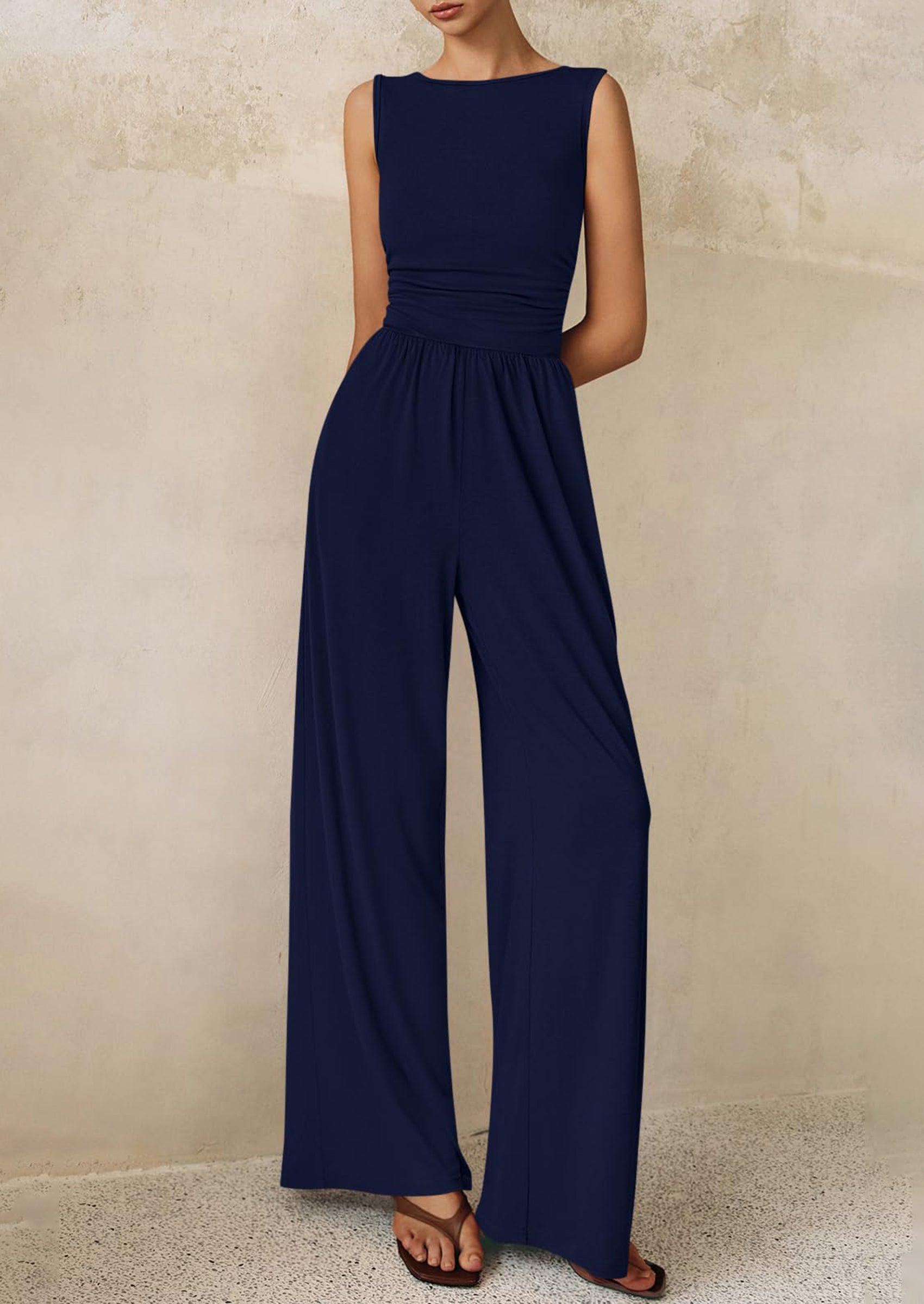 PRETTYGARDEN One Piece Jumpsuits for Women Dressy Casual Sleeveless Crewneck Wide Leg Rompers Jumpers Vacation Summer Outfits