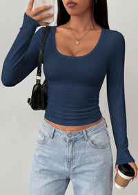 PRETTYGARDEN Womens Long Sleeve Tops Casual Scoop Neck Basic Tees Slim Fitted Tshirts Layer Knit Fall Outfits