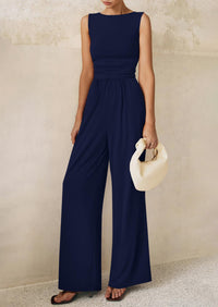 PRETTYGARDEN One Piece Jumpsuits for Women Dressy Casual Sleeveless Crewneck Wide Leg Rompers Jumpers Vacation Summer Outfits
