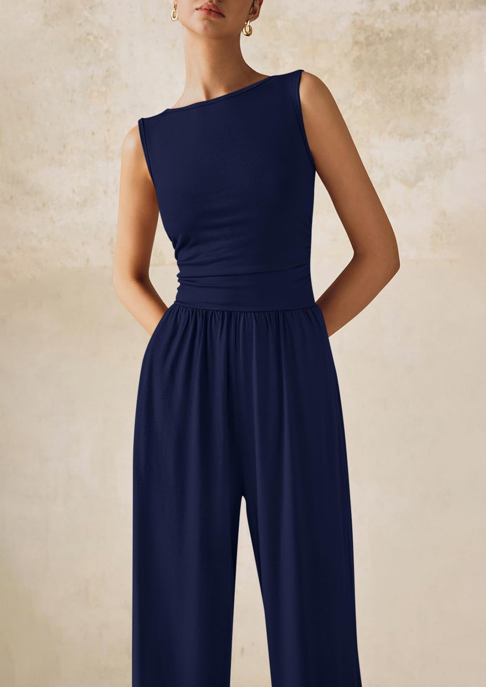 PRETTYGARDEN One Piece Jumpsuits for Women Dressy Casual Sleeveless Crewneck Wide Leg Rompers Jumpers Vacation Summer Outfits