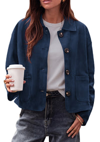 PRETTYGARDEN Faux Suede Casual Cropped Fall Jacket for Women Trendy 2026 Casual Coats Lightweight, Button Front Jackets with Pocket, Business Work Teacher Outfits, Winter Clothes